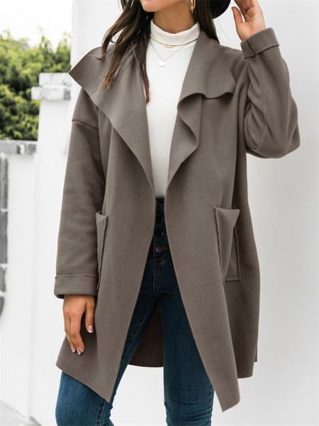 women's jackets spring autumn casual women coat solid color lapel pockets long sleeve elegant mid-length womens, Black;brown
women's jackets spring autumn casual women coat solid color lapel pockets long sleeve elegant mid-length womens, Black;brown