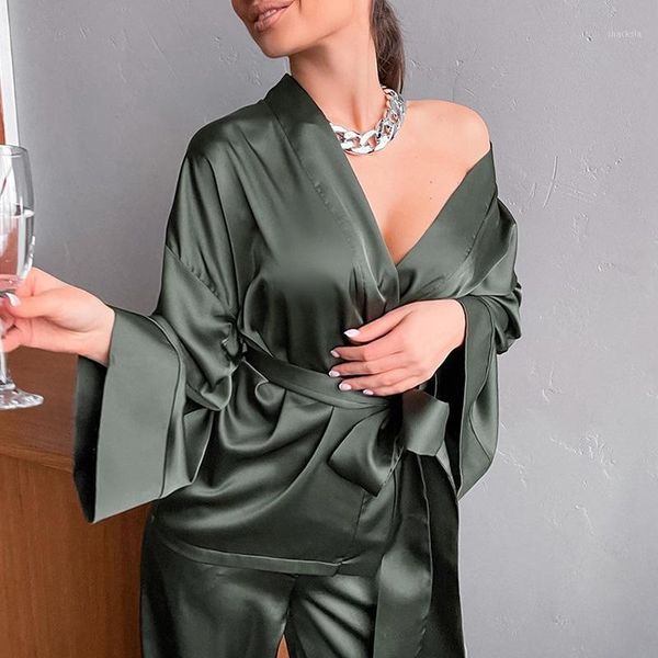 women's tracksuits simple home style 2021 summer satin long sleeve cardigan lace nightgown loose suit, Gray
women's tracksuits simple home style 2021 summer satin long sleeve cardigan lace nightgown loose suit, Gray