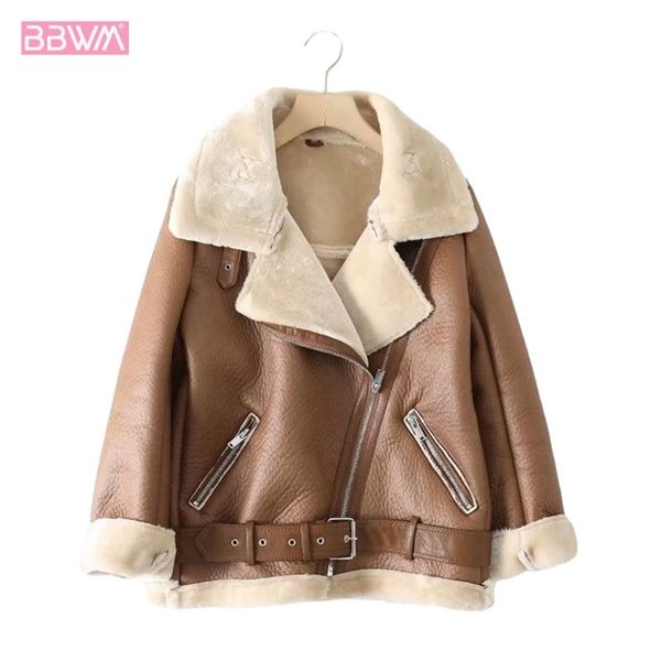 faux leather lapel with belt thick warm women's jacket coat vintage fur beige oversized zipper chic female 211218, Black
faux leather lapel with belt thick warm women's jacket coat vintage fur beige oversized zipper chic female 211218, Black