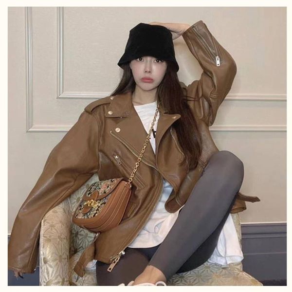 women's leather & faux women coat spring autumn long sleeved with belt jacket female punk outwear ladies, Black
women's leather & faux women coat spring autumn long sleeved with belt jacket female punk outwear ladies, Black