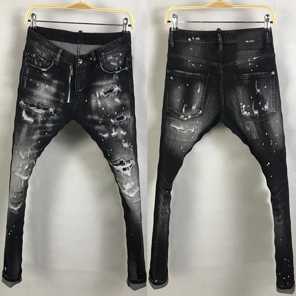 men's jeans american street style fashion men black color destroyed ripped painted designer hip hop punk pants, Blue
men's jeans american street style fashion men black color destroyed ripped painted designer hip hop punk pants, Blue