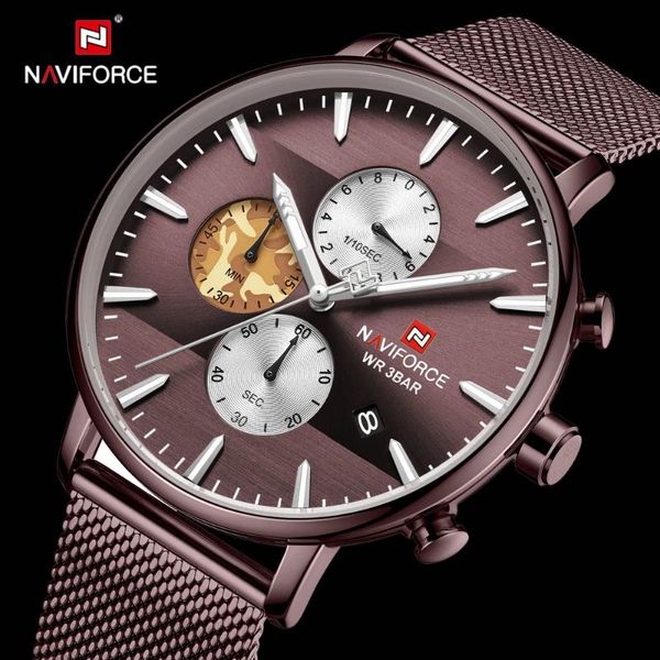 wristwatches naviforce military quartz watch men chronograph calendar multifunction watches fashion sports mesh strap wristwatch drop, Slivery;brown
wristwatches naviforce military quartz watch men chronograph calendar multifunction watches fashion sports mesh strap wristwatch drop, Slivery;brown