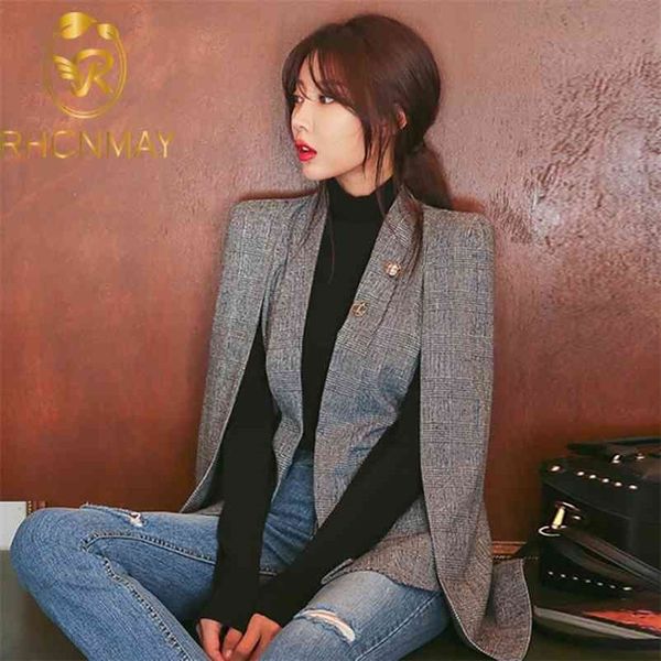 long sleeve cape blazer coat women notched split cloak jacket suit women's ol office workwear plaid black 210520, White;black
long sleeve cape blazer coat women notched split cloak jacket suit women's ol office workwear plaid black 210520, White;black