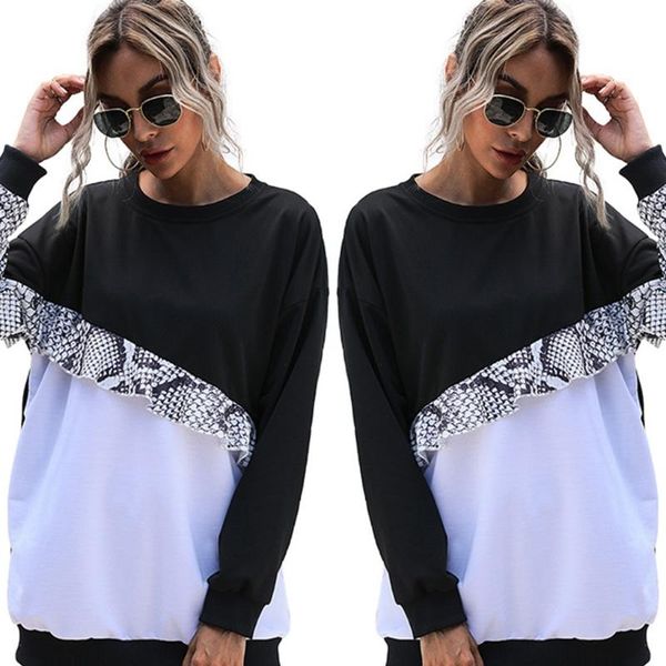 women's hoodies & sweatshirts women autumn long sleeve o-neck sweatshirt color block snakeskin ruffles patchwork tunic casual loose pu, Black
women's hoodies & sweatshirts women autumn long sleeve o-neck sweatshirt color block snakeskin ruffles patchwork tunic casual loose pu, Black