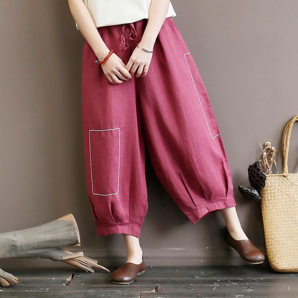 original womens art embroidery line ramie womens pants loose large size lace lantern pants linen eight pants thin summer, Black;white
original womens art embroidery line ramie womens pants loose large size lace lantern pants linen eight pants thin summer, Black;white