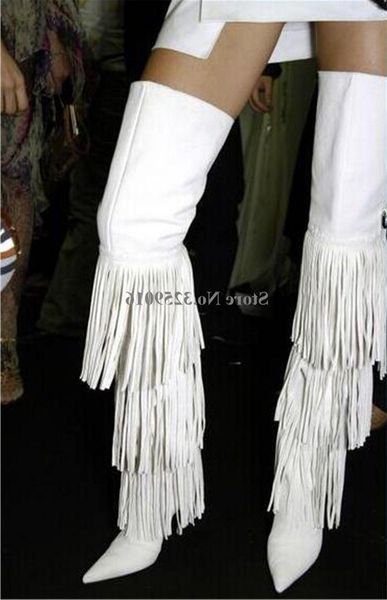 boots pointed toe suede leather over knee long tassels black white brown fringes high heel charming women fashion
boots pointed toe suede leather over knee long tassels black white brown fringes high heel charming women fashion