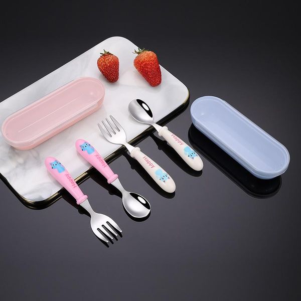 spoons stainless steel children's tableware, cute fork and spoon two-piece cartoon gift portable tableware