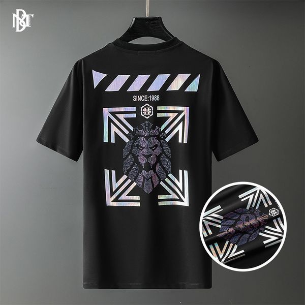 t shirt 2021 summer drilling short sleeve british style leisure colorful laser printing fashion brand personality men's wear, White;black
t shirt 2021 summer drilling short sleeve british style leisure colorful laser printing fashion brand personality men's wear, White;black