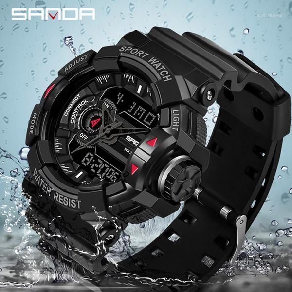 

wristwatches sanda 599 military men's watch waterproof sport wristwatch fashion quartz clock male relogio masculino, Slivery;brown