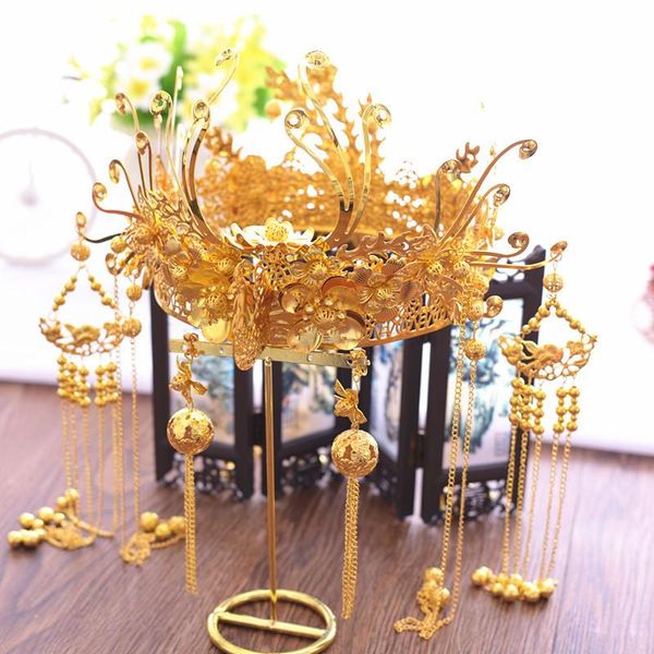 headpieces chinese style bridal costume plum blossom phoenix coronet show wo dress headdress golden tassel main crown wedding styling, Silver
headpieces chinese style bridal costume plum blossom phoenix coronet show wo dress headdress golden tassel main crown wedding styling, Silver