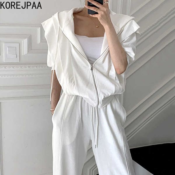 korejpaa women sets summer simple hooded drawstring zipper short-sleeved sweatshirt high waist wide-leg split sports pants 210526, White
korejpaa women sets summer simple hooded drawstring zipper short-sleeved sweatshirt high waist wide-leg split sports pants 210526, White