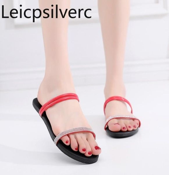 women's sandals summer the fashion solid crystal narrow band slip-on open toe flat shoes plus size 32-43, Black
women's sandals summer the fashion solid crystal narrow band slip-on open toe flat shoes plus size 32-43, Black