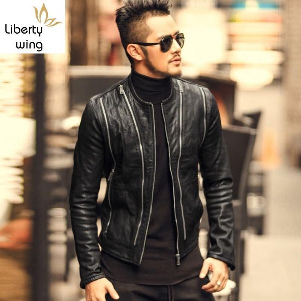 men's leather & faux fashion mens multi zippers slim fit short real gost coat rock man o neck punk style genuine jacket, Black
men's leather & faux fashion mens multi zippers slim fit short real gost coat rock man o neck punk style genuine jacket, Black