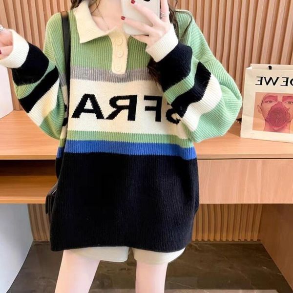 women's sweaters autumn 2021 contrast jacquard letter stripe sweater loose lazy korean sweatshirts for women outerwear, White;black
women's sweaters autumn 2021 contrast jacquard letter stripe sweater loose lazy korean sweatshirts for women outerwear, White;black