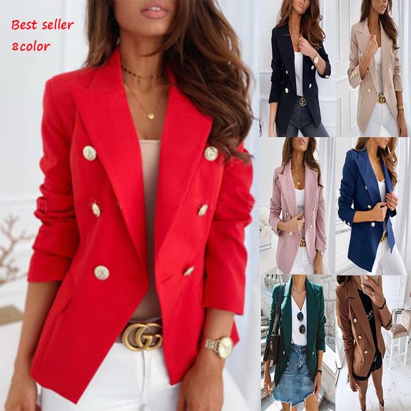 fashionable ladies suit 2021 spring and autumn long sleeve double breasted solid color stand collar blazer, White;black
fashionable ladies suit 2021 spring and autumn long sleeve double breasted solid color stand collar blazer, White;black