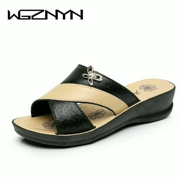 summer leather fashion woman slippers female casual slope thick bottom slip mother ladies soft w1, Black
summer leather fashion woman slippers female casual slope thick bottom slip mother ladies soft w1, Black