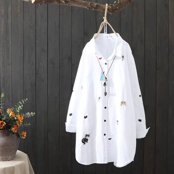 100% cotton women white casual long shirt new fashion cartoon embroidery female loose shirts p274 210412
100% cotton women white casual long shirt new fashion cartoon embroidery female loose shirts p274 210412