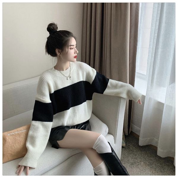 women's sweaters striped contrast color loose inner short knit autumn and winter new fashion qn* wqlx, White;black
women's sweaters striped contrast color loose inner short knit autumn and winter new fashion qn* wqlx, White;black