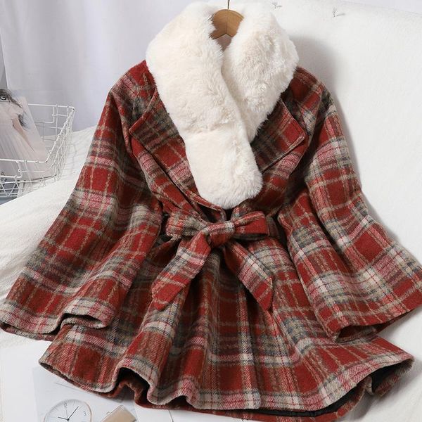 women's wool & blends 2021 lace cardigan woolen coat for fall/winter detachable plush scarf contrast color plaid thick slim fashion, Black
women's wool & blends 2021 lace cardigan woolen coat for fall/winter detachable plush scarf contrast color plaid thick slim fashion, Black