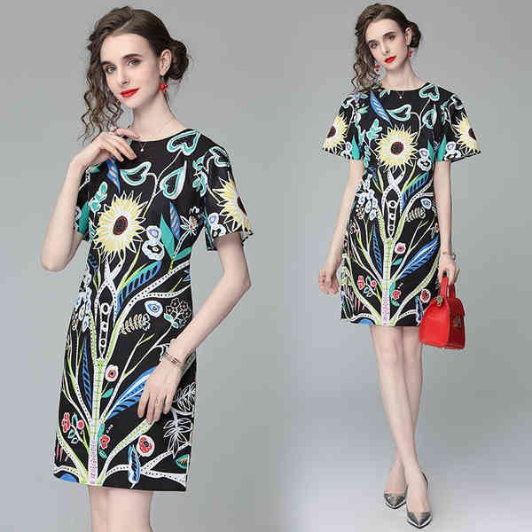 llzacoosh fashion designer flower printed dress summer women short sleeve o neck a-line short dress 210514, Black;gray
llzacoosh fashion designer flower printed dress summer women short sleeve o neck a-line short dress 210514, Black;gray