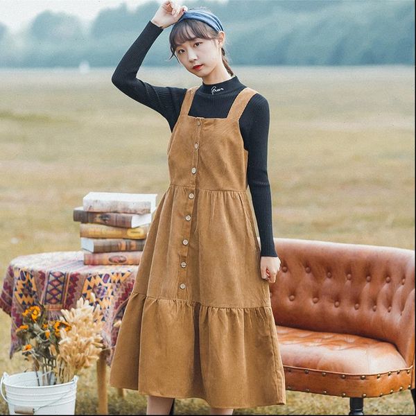 japanese spring autumn long sundress women dress suspenders khaki corduroy vintage vestidos casual loose ruffles kawaii dresses, Black;gray
japanese spring autumn long sundress women dress suspenders khaki corduroy vintage vestidos casual loose ruffles kawaii dresses, Black;gray
