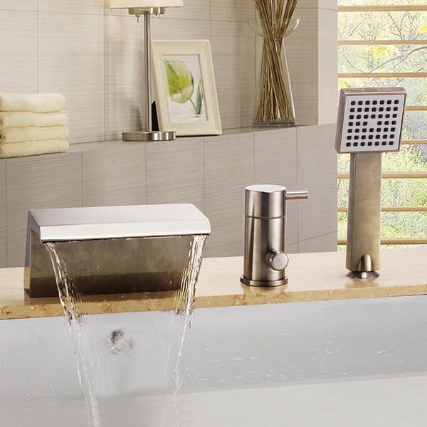 brushed nickel 3 pieces widespread waterfall bathroom bath roman tub filler faucet w/ hand shower sets
brushed nickel 3 pieces widespread waterfall bathroom bath roman tub filler faucet w/ hand shower sets