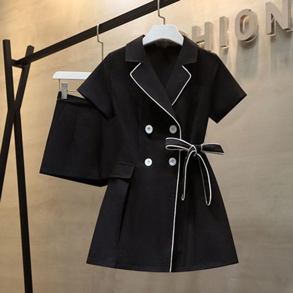 women's tracksuits two-piece suit plus size lady summer slim young style black notched collar shirts lace-up tight waist shorts female, Gray
women's tracksuits two-piece suit plus size lady summer slim young style black notched collar shirts lace-up tight waist shorts female, Gray
