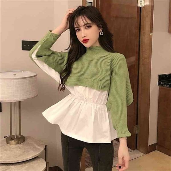 women autumn fake two-piece sweaters stitching waist hugging slim ruffled turtleneck long-sleeve knitwear pl537 210506, White
women autumn fake two-piece sweaters stitching waist hugging slim ruffled turtleneck long-sleeve knitwear pl537 210506, White