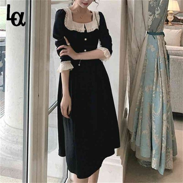 french vintage dress women casual button elegant party square collar long sleeve black korean clothing spring 210519, Black;gray
french vintage dress women casual button elegant party square collar long sleeve black korean clothing spring 210519, Black;gray