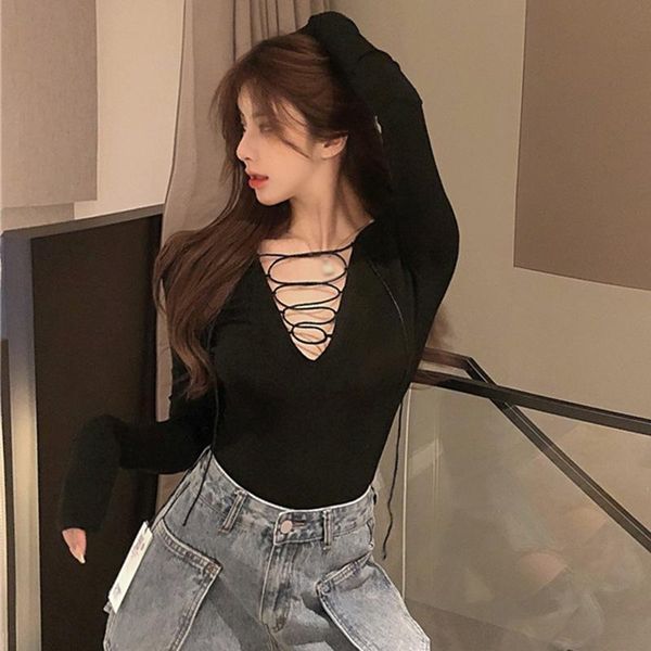 women's t-shirt summer women hollow out v neck sweet slim cross bandage long sleeved solid color, White
women's t-shirt summer women hollow out v neck sweet slim cross bandage long sleeved solid color, White
