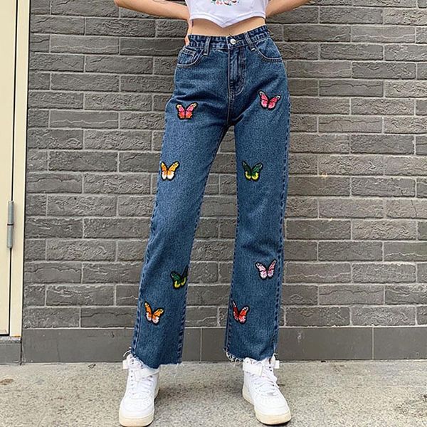 women's jeans butterfly embroidery female summer autumn vintage denim high waist straight casual women pants cute, Blue
women's jeans butterfly embroidery female summer autumn vintage denim high waist straight casual women pants cute, Blue