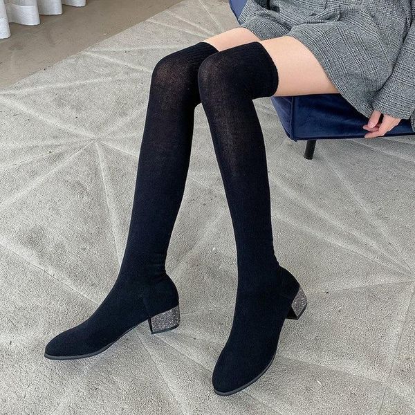 boots stretch socks knitted wool rhinestone thick heel autumn and winter over the knee women, Black
boots stretch socks knitted wool rhinestone thick heel autumn and winter over the knee women, Black