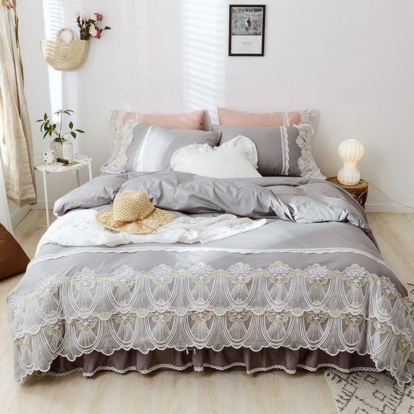 bedding sets luxury gray pink purple blue 100% cotton princess gril bed lace pillowcases cover set duvet skirt comfortable linen
bedding sets luxury gray pink purple blue 100% cotton princess gril bed lace pillowcases cover set duvet skirt comfortable linen