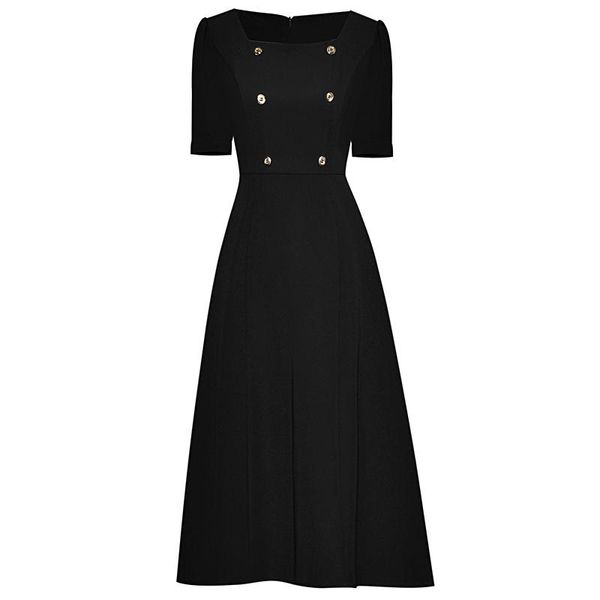 party dresses runway summer women square collar button fashion office casual vintage elegant short sleeve midi dress, White;black
party dresses runway summer women square collar button fashion office casual vintage elegant short sleeve midi dress, White;black