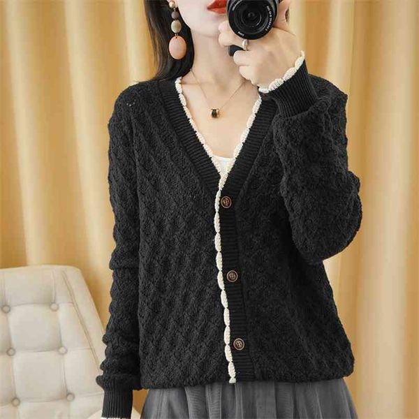 spring and autumn hollow cardigan women's v korean loose lazy style outer knitted jacket 210427, White;black
spring and autumn hollow cardigan women's v korean loose lazy style outer knitted jacket 210427, White;black
