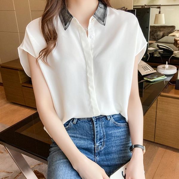 women's blouses & shirts the mesh collar women short sleeve chiffon office blouse clothes womens and 2021, White
women's blouses & shirts the mesh collar women short sleeve chiffon office blouse clothes womens and 2021, White