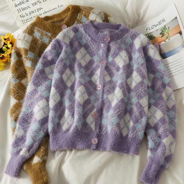 women's knits & tees 2021 argyle plaid single-breasted cardigan long-sleeved sweater jackets autumn soft o neck trend, White
women's knits & tees 2021 argyle plaid single-breasted cardigan long-sleeved sweater jackets autumn soft o neck trend, White