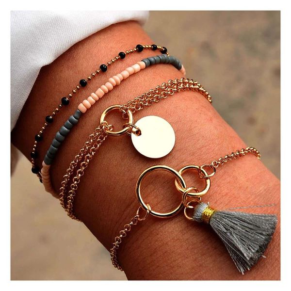 link, chain 5pcs/set bohemian style gold disc and leaf beads crystal bracelet bangle with tassel women jewelry gift 21706, Black
link, chain 5pcs/set bohemian style gold disc and leaf beads crystal bracelet bangle with tassel women jewelry gift 21706, Black