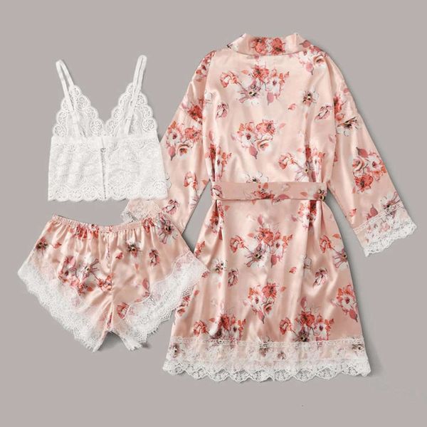 bathrobe lace satin fun pajama printing bathrobe three piece sling silk women's home wear
bathrobe lace satin fun pajama printing bathrobe three piece sling silk women's home wear
