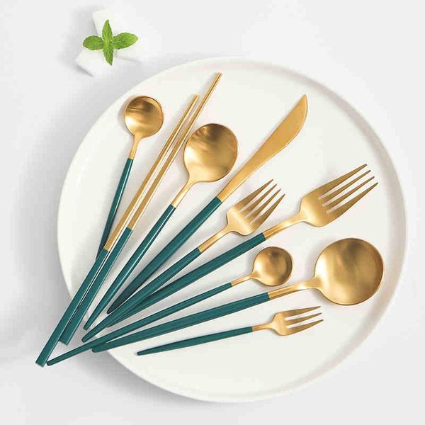 dinnerware sets stainless steel dark green cutlery set gold silverware tableware fork knife spoon christmas gift drop
dinnerware sets stainless steel dark green cutlery set gold silverware tableware fork knife spoon christmas gift drop