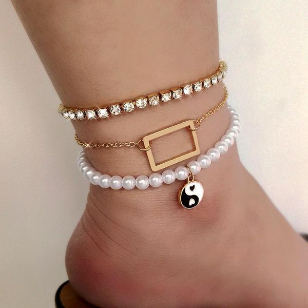 anklets 3pcs/set gold color rhinestone tennis chain anklet for women pearl beaded glazed yin yang bracelet boho barefoot jewelry, Red;blue
anklets 3pcs/set gold color rhinestone tennis chain anklet for women pearl beaded glazed yin yang bracelet boho barefoot jewelry, Red;blue