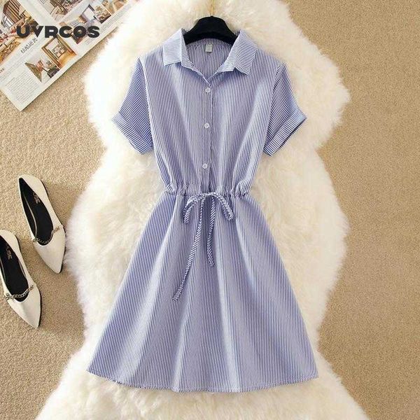 blue stripped dress slim high waist women's summer dress polyester fashion elegant short sleeve work shirts mini 210712, Black;gray
blue stripped dress slim high waist women's summer dress polyester fashion elegant short sleeve work shirts mini 210712, Black;gray