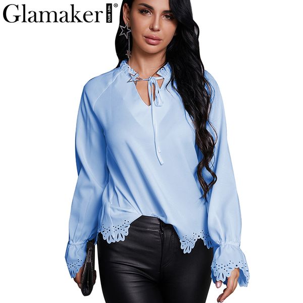 glamaker white women long flare sleeve shirt elegant office spring blue ladis blouse shirt female v neck ruffle summer 210414
glamaker white women long flare sleeve shirt elegant office spring blue ladis blouse shirt female v neck ruffle summer 210414