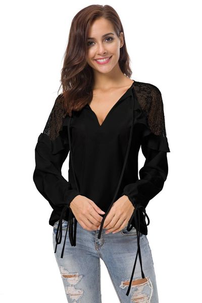 women's blouses & shirts lace long sleeve ladies chiffon v-neck ruffle shoulder women blusas plus size s-xl, White
women's blouses & shirts lace long sleeve ladies chiffon v-neck ruffle shoulder women blusas plus size s-xl, White