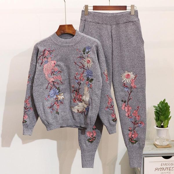 two piece dress loose women sweater set long pants knitted tracksuit suit autumn winter casual embroidery 2, White
two piece dress loose women sweater set long pants knitted tracksuit suit autumn winter casual embroidery 2, White