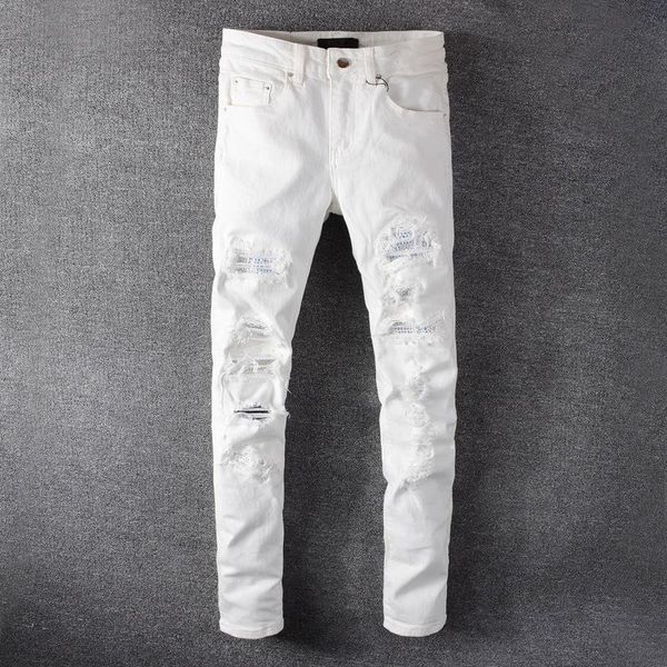 men's jeans white crystal holes ripped fashion slim skinny rhinestone stretch denim pants hole patch tight, Blue
men's jeans white crystal holes ripped fashion slim skinny rhinestone stretch denim pants hole patch tight, Blue