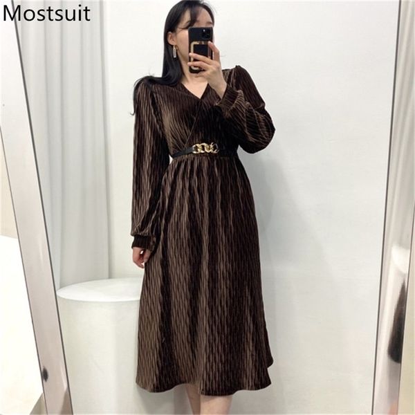 korean vintage velvet women long dress with chain belt spring full sleeve v-neck elegant female fashion a-line vestidos 210513, Black;gray
korean vintage velvet women long dress with chain belt spring full sleeve v-neck elegant female fashion a-line vestidos 210513, Black;gray