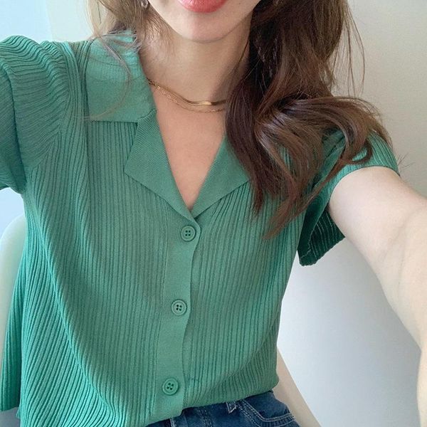 women's blouses & shirts summer lapel pit strip thin ice silk short-sleeved sweater women, White
women's blouses & shirts summer lapel pit strip thin ice silk short-sleeved sweater women, White