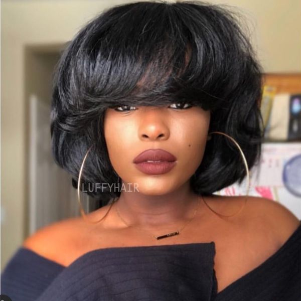 lace wigs short bob wave human hair with bangs glueless brazilian scalp machine 8inch natural color 2# 4# for women, Black;brown
lace wigs short bob wave human hair with bangs glueless brazilian scalp machine 8inch natural color 2# 4# for women, Black;brown