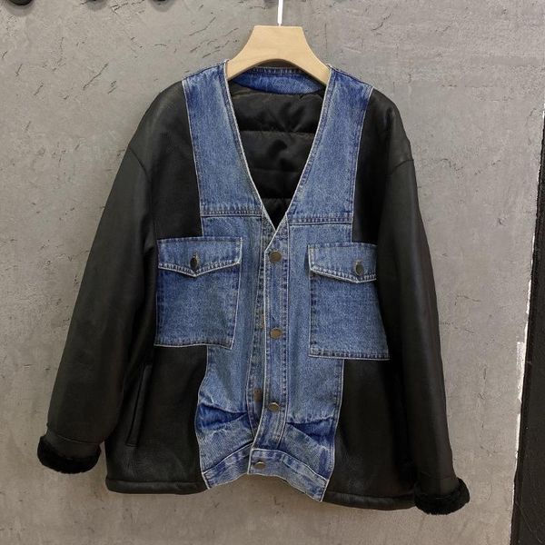 women's jackets the 2021 splicing cowboy leather coat 1102, Black;brown
women's jackets the 2021 splicing cowboy leather coat 1102, Black;brown